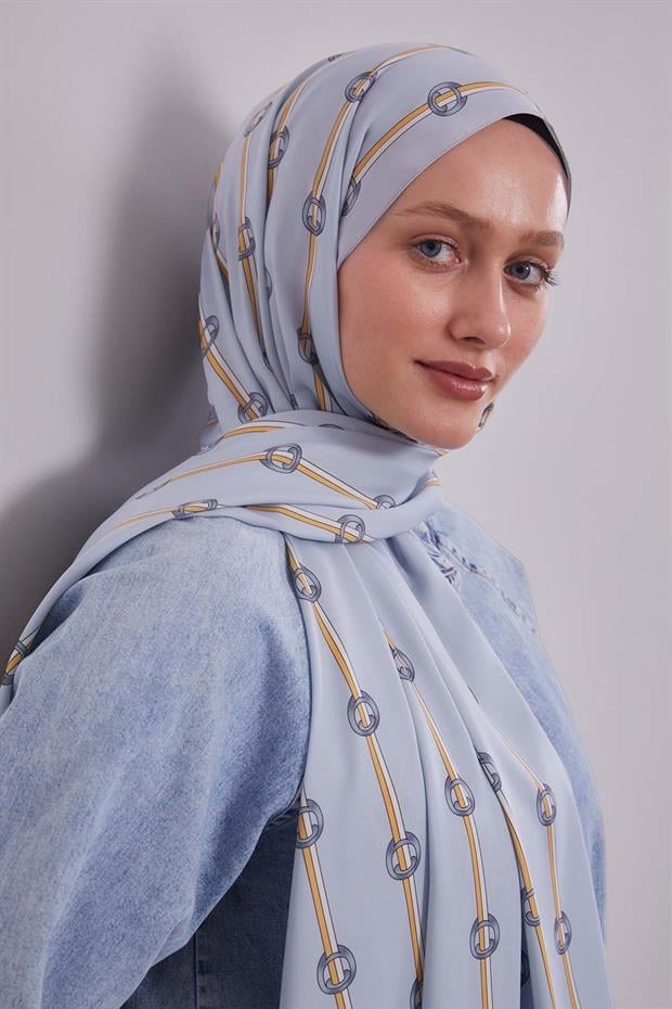 Açık Mavi Çizgili Halka Desen Club Şal