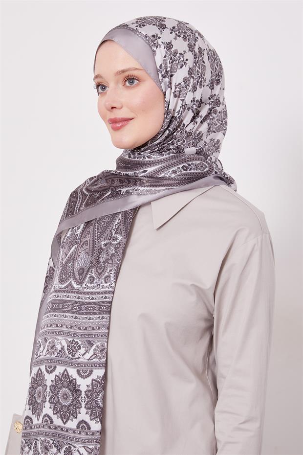 Açık Vizon Sarmal Desen Hint İpeği Şal