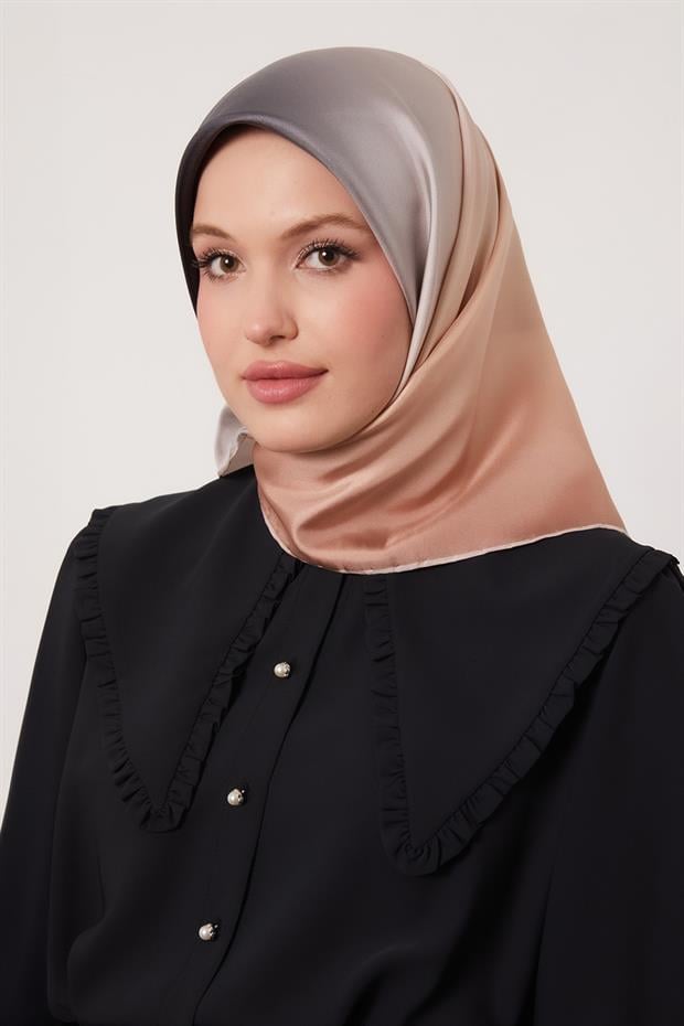 A.Pembe Geçişli Twill İpek Eşarp