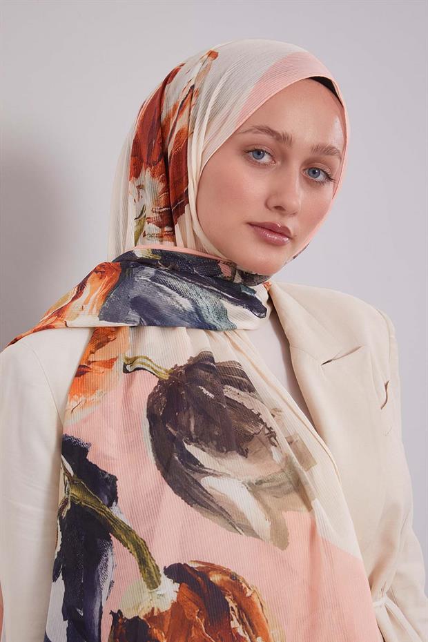 A.Gri Lale Desen Pamuk Şal