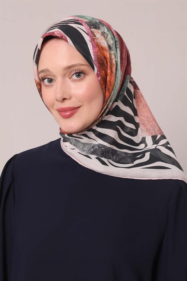 Açık Pudra Zebra Desen Pamuk Eşarp