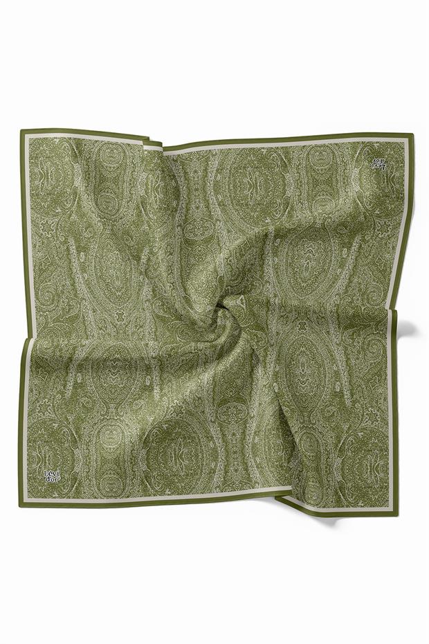 Açık Yeşil Soyut Etnik Desen Twill İpek Eşarp