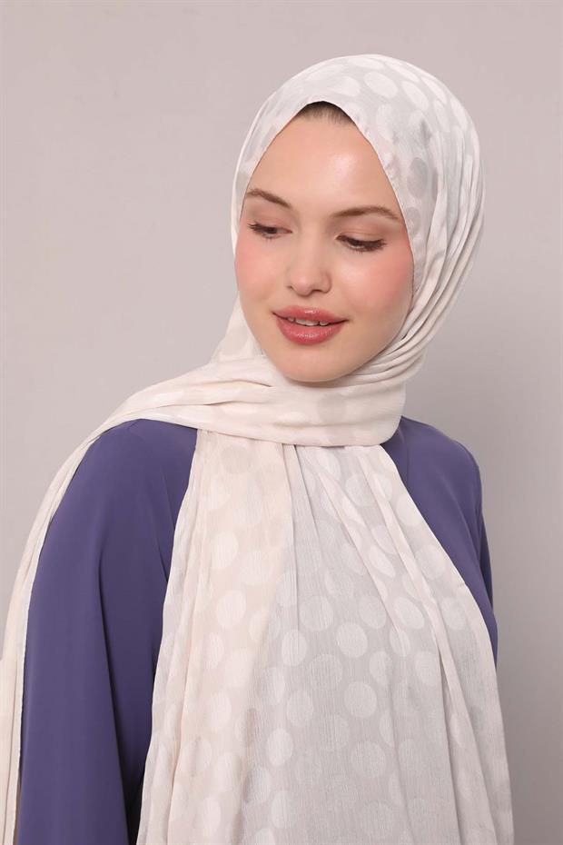 Açık Pudra Benek Desenli Jakar Capri Şal