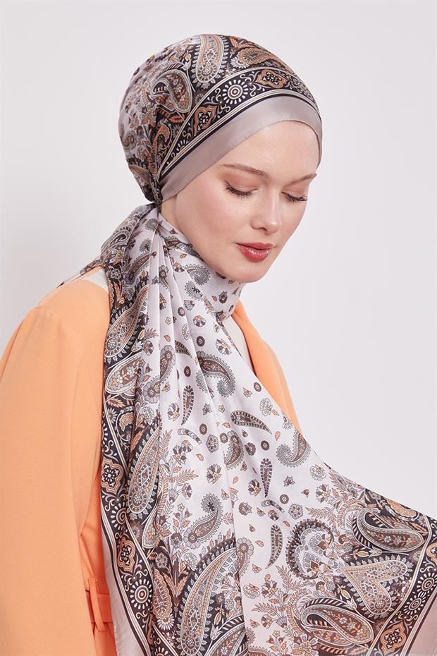 Açık Vizon Karma Çiçek Hint İpeği Şal