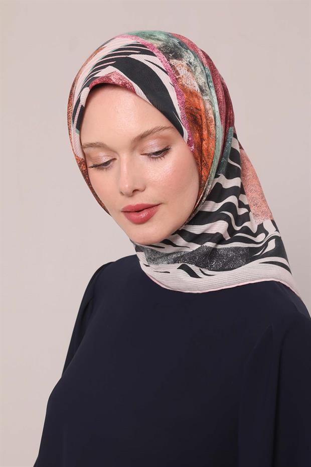 Açık Pudra Zebra Desen Pamuk Eşarp