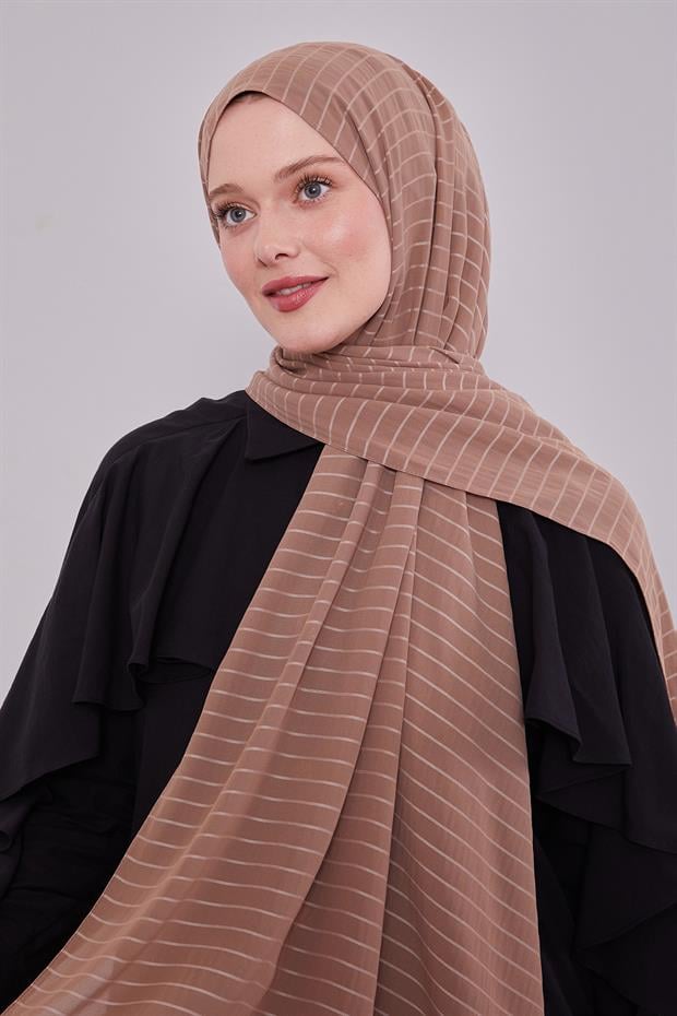 Açık Kahve Çizgili Cazz Şal
