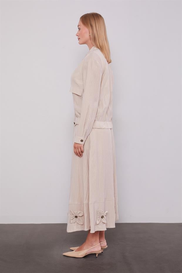 Açık Pudra Gül Detaylı Cupra Etekli Takım