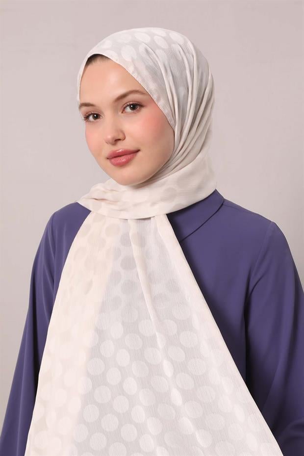 Açık Pudra Benek Desenli Jakar Capri Şal