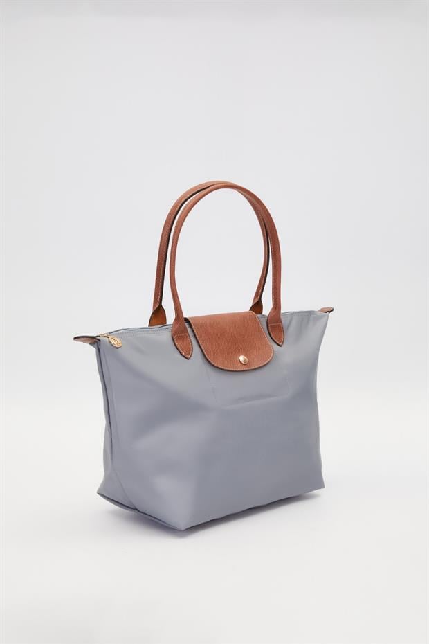 Açık Mavi Deri Askılı Tote Omuz Çantası