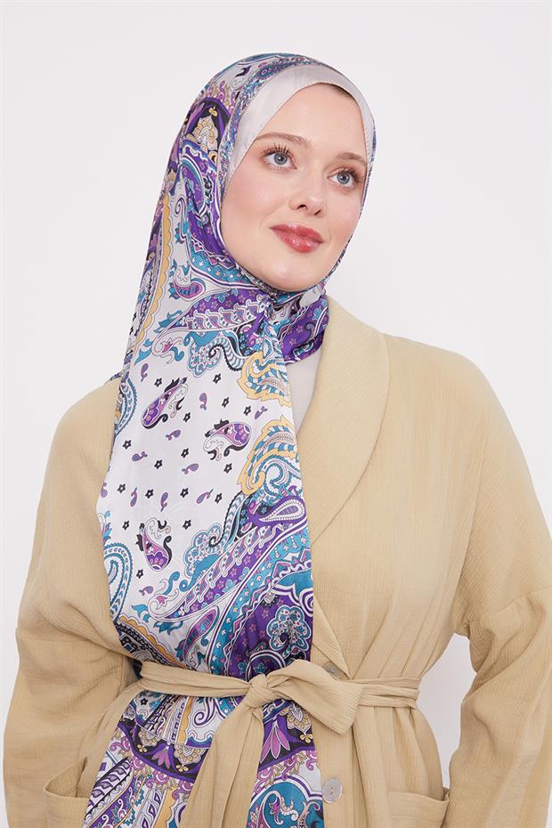 Açık Vizon Karışık Desenal Hint İpeği Şal