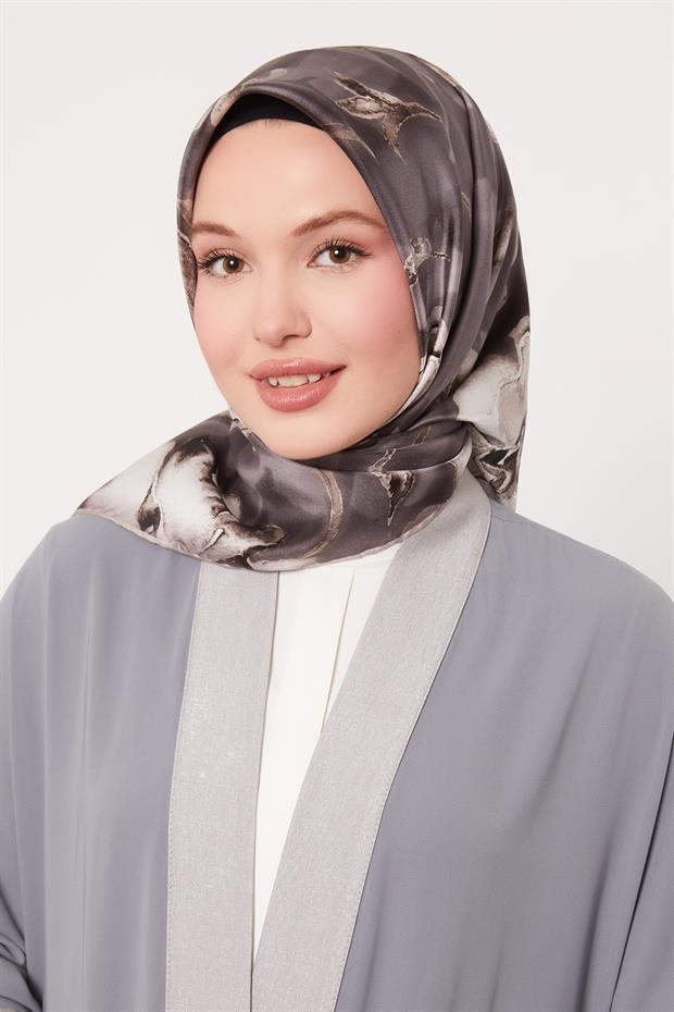 Açık Kahve Lotus Çiçek Twill İpek Eşarp