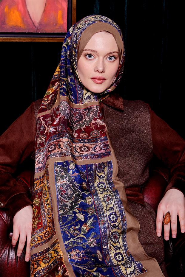 Açık Vizon Motif Desen Royal Şal