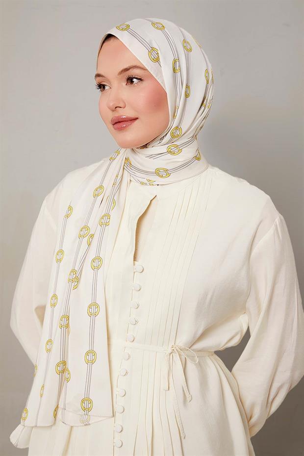 Açık Bej Çizgili Halka Desen Club Şal