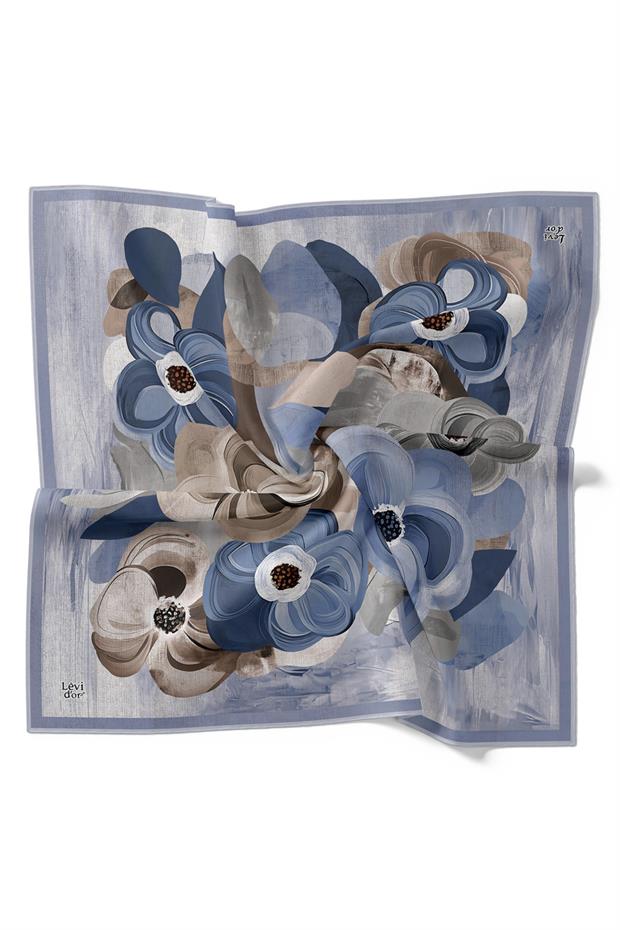 Açık Mavi Menekşe Desen Twill İpek Eşarp