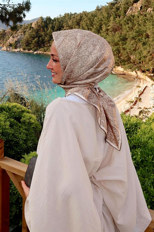 A.Vizon Soyut Etnik Desen Twill İpek Eşarp