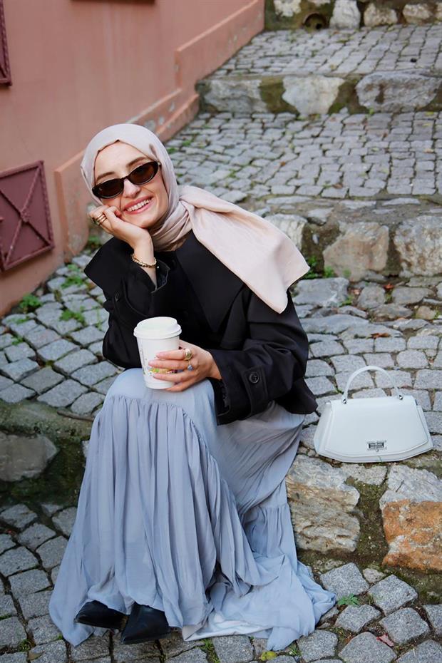 Açık Mavi Geometrik Model Omuz Çantası