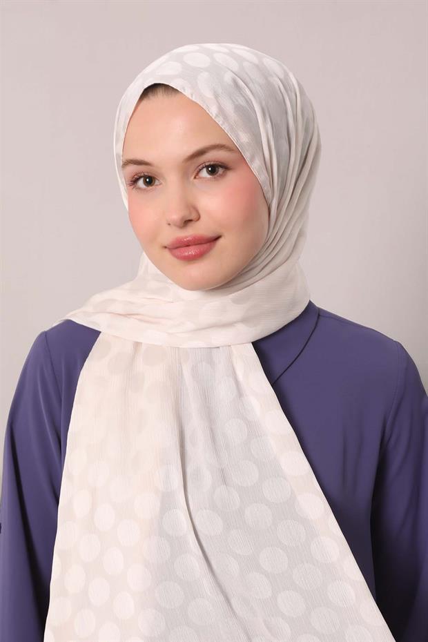 Açık Pudra Benek Desenli Jakar Capri Şal