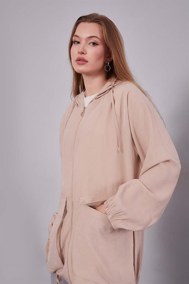 A.Bej Kapüşonlu Bürümcük Kap