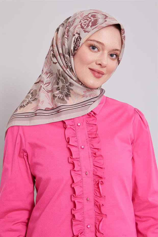 Açık Vizon Gül Desen Aura Eşarp