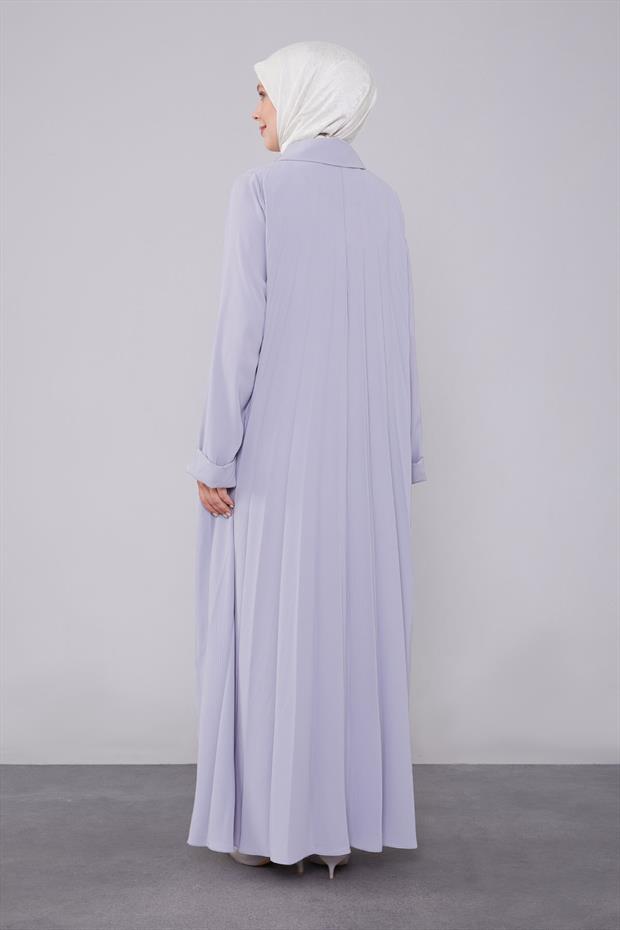 Açık Gri Yaka Detaylı Ferace