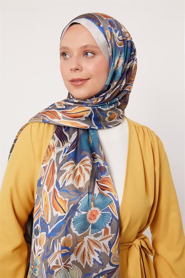 Açık Bej Petunya Desen Hint İpeği Şal