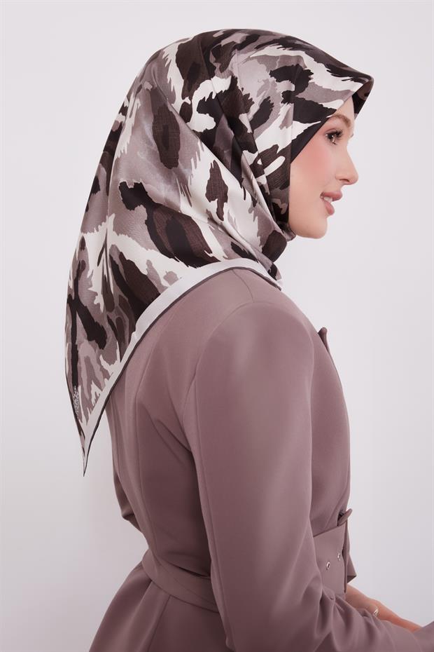 Açık Kahve Kamuflaj Desen Twill İpek Eşarp