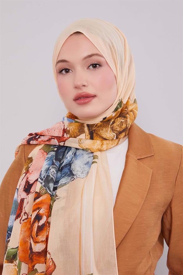 A.Somon Gül Desen Pamuk Şal