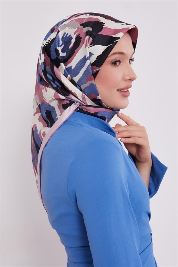 Açık Lila Kamuflaj Desen Twill İpek Eşarp