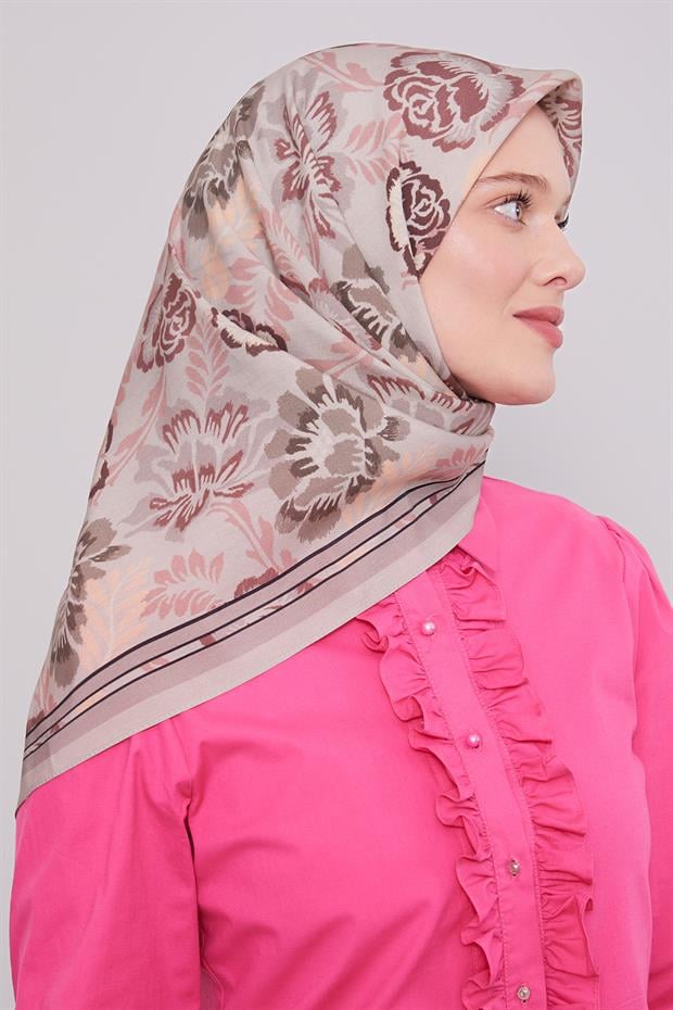 Açık Vizon Gül Desen Aura Eşarp