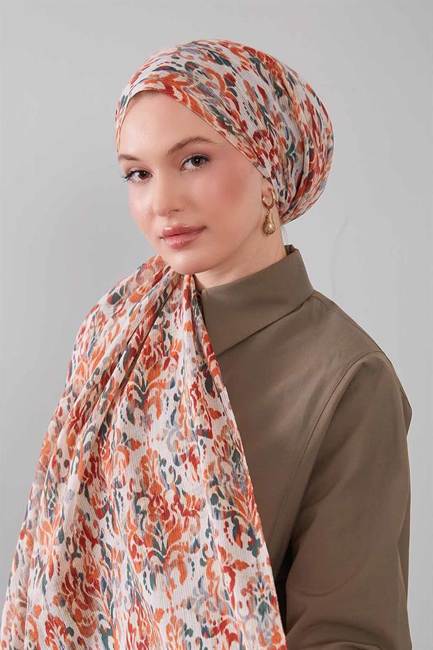 Açık Somon Batik Desen Pamuk Şal