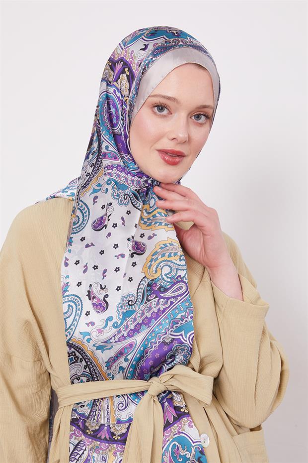 Açık Vizon Karışık Desenal Hint İpeği Şal