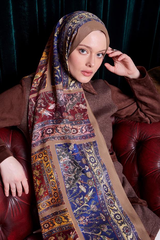 Açık Vizon Motif Desen Royal Şal