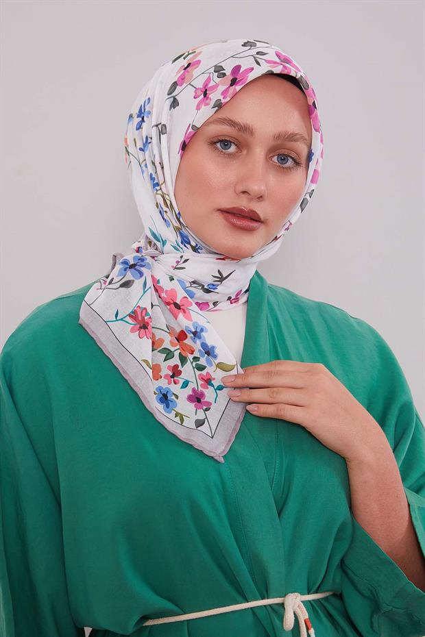 Açık Vizon Çiçek Dalı Desen Soft Eşarp