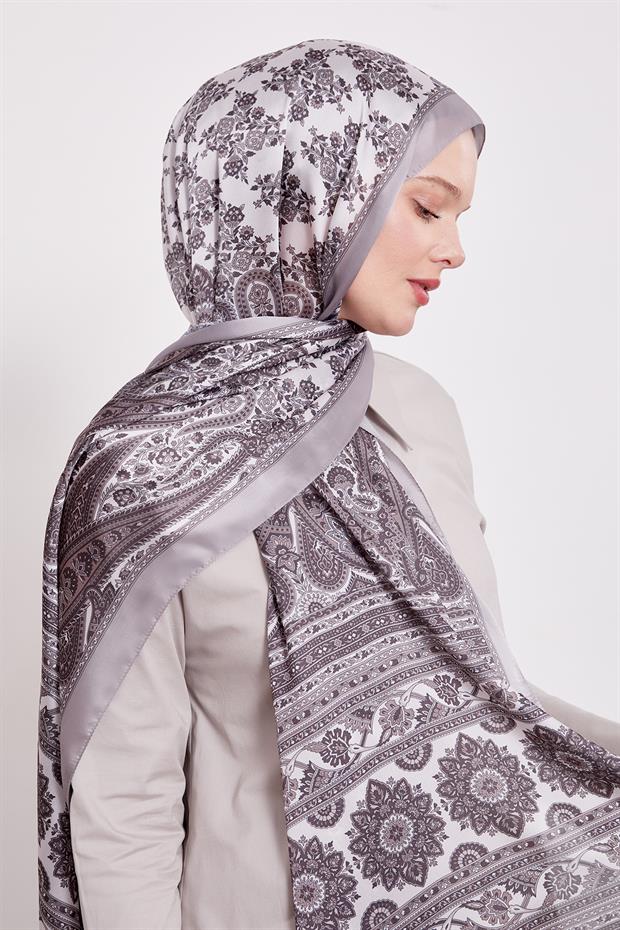 Açık Vizon Sarmal Desen Hint İpeği Şal