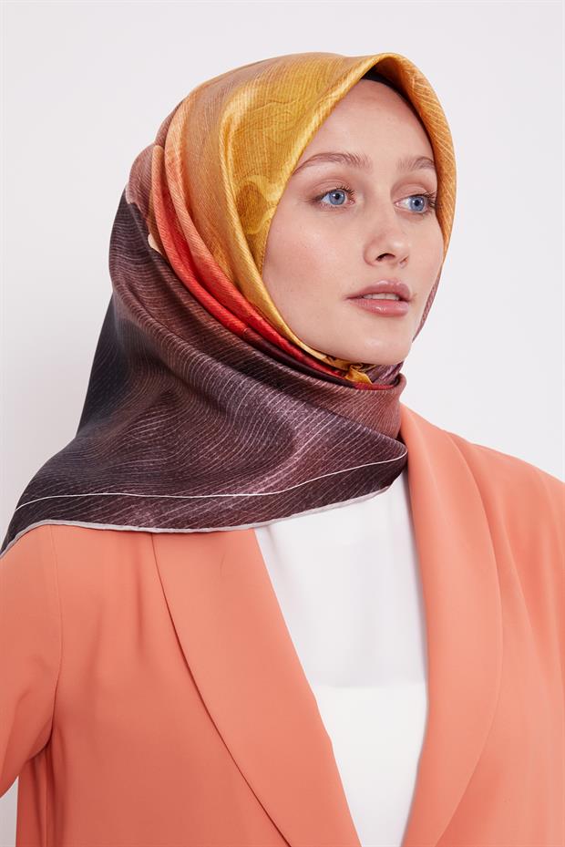 Açık Vizon Bohem Geçişli Twill İpek Eşarp