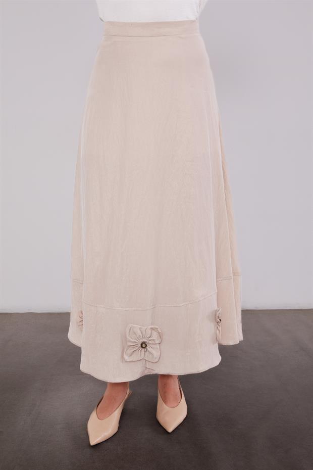 Açık Pudra Gül Detaylı Cupra Etekli Takım