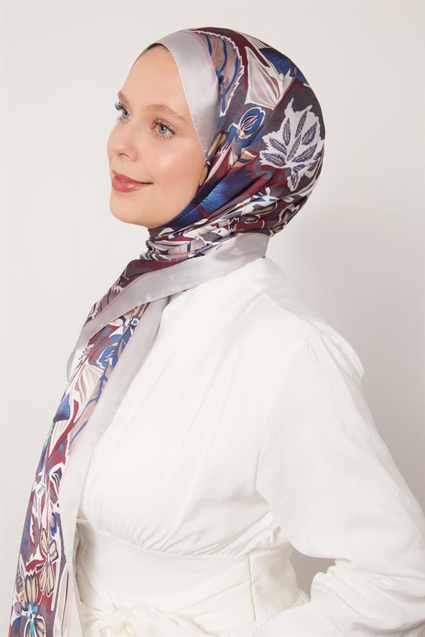 Açık Vizon Petunya Desen Hint İpeği Şal