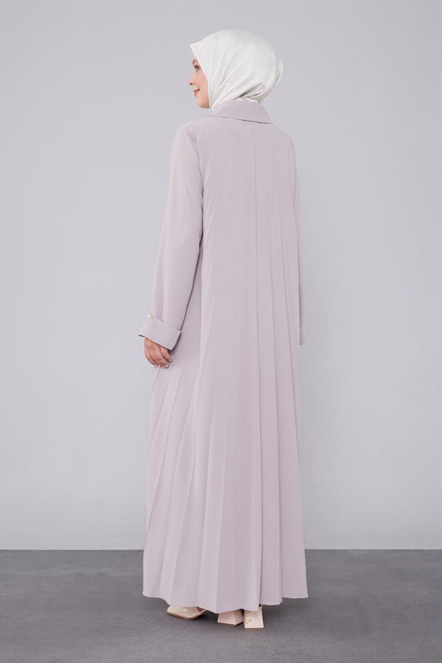 Açık Vizon Yaka Detaylı Ferace