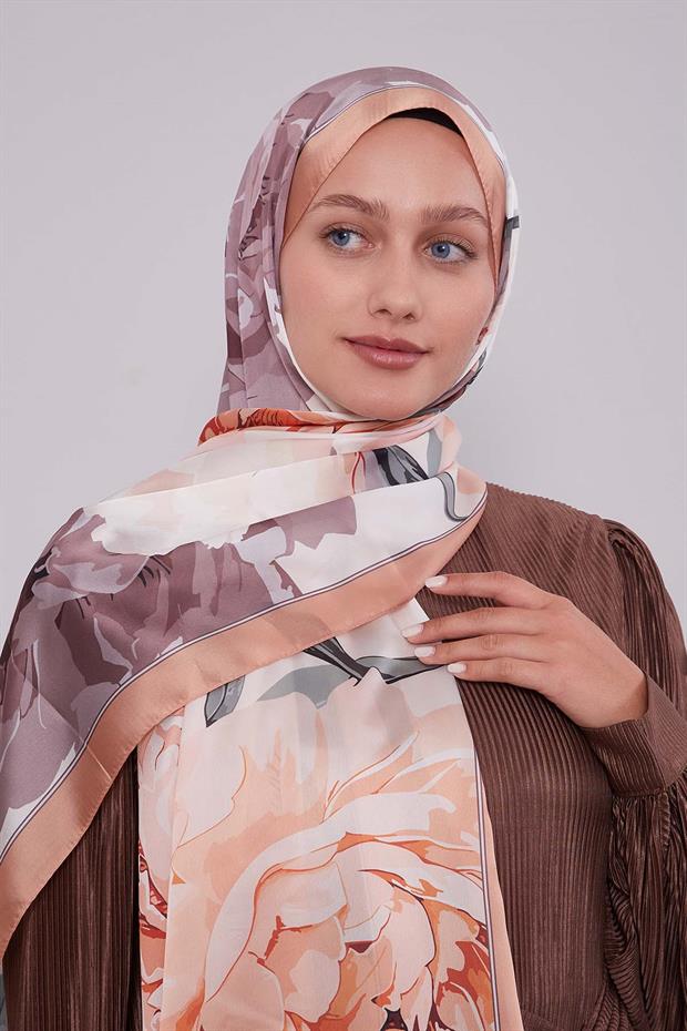 Açık Somon Lotus Desen Hint İpeği Şal