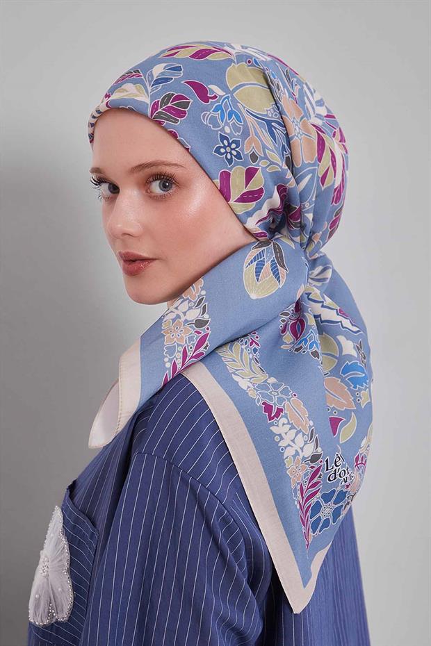 Açık Vizon Çiçek Yaprak Desen Aura Eşarp