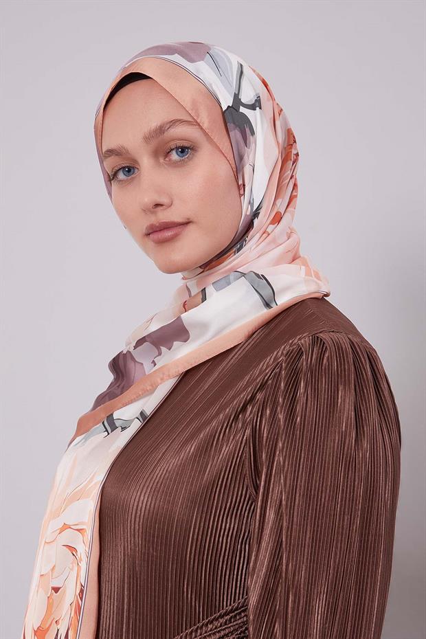 Açık Somon Lotus Desen Hint İpeği Şal