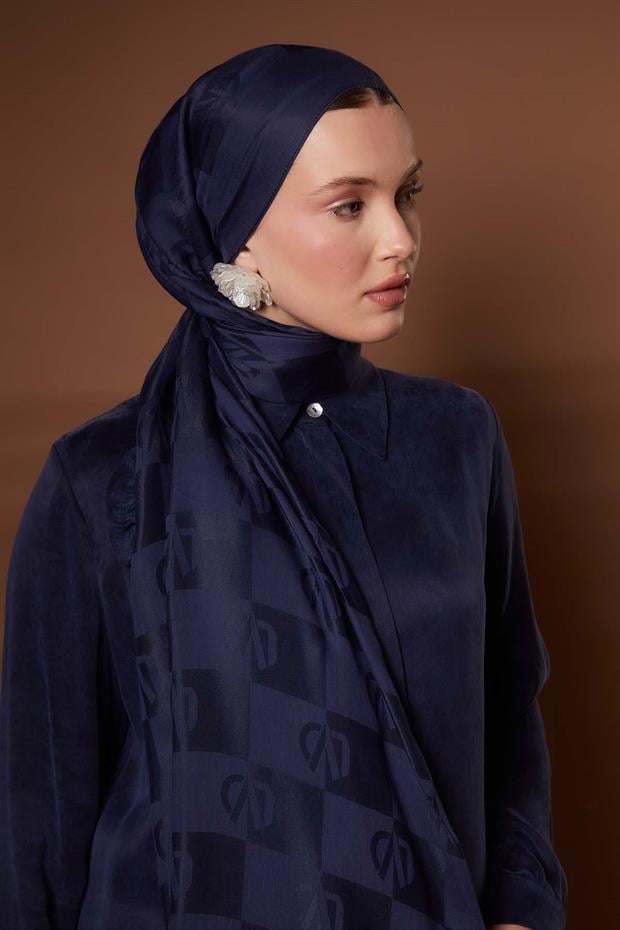 A.Lacivert Kare LVD Baskılı Naia Jakar Şal