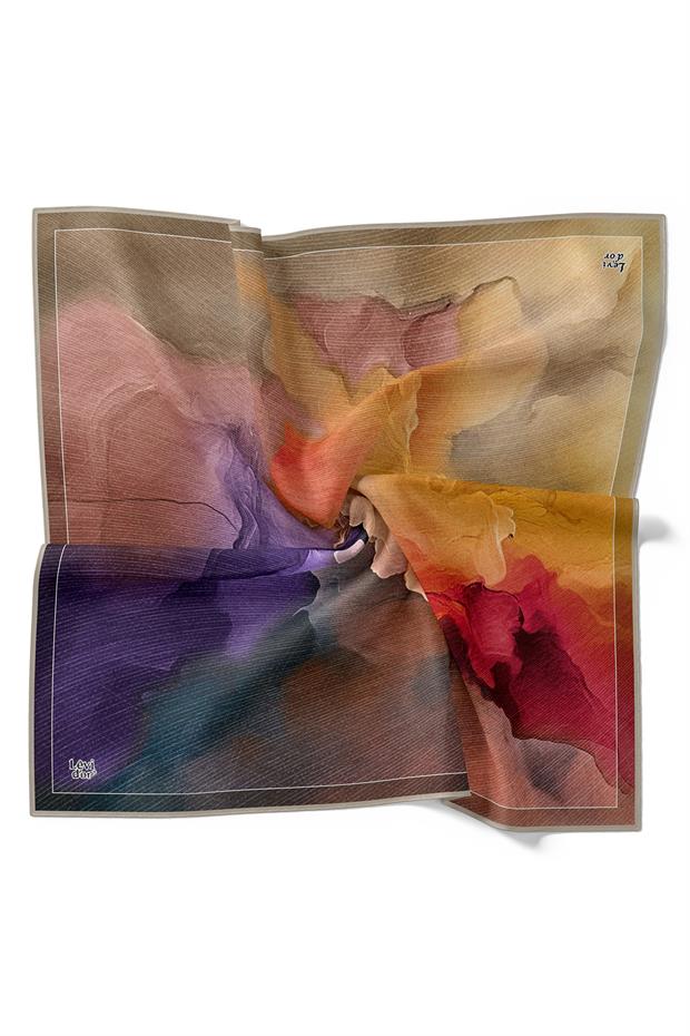 Açık Vizon Bohem Geçişli Twill İpek Eşarp