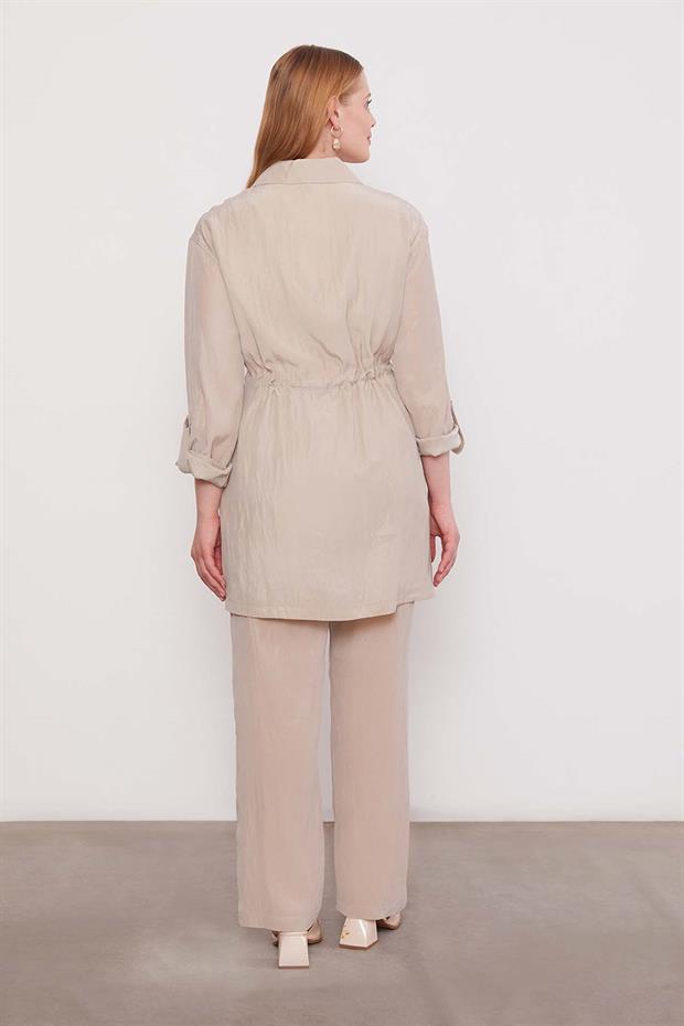 Açık Pudra İşleme Omuz Detaylı Cupra İkili Takım