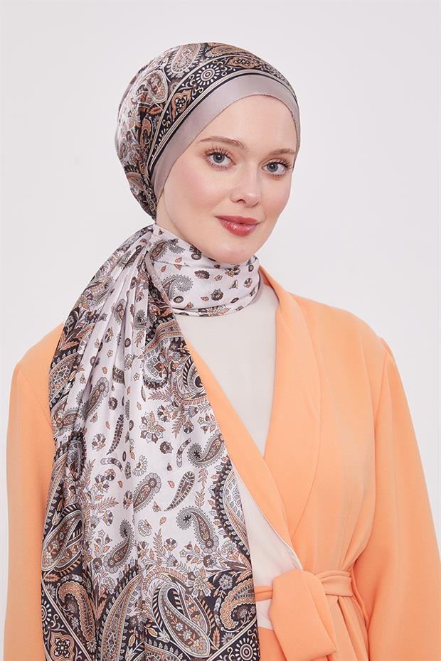 Açık Vizon Karma Çiçek Hint İpeği Şal