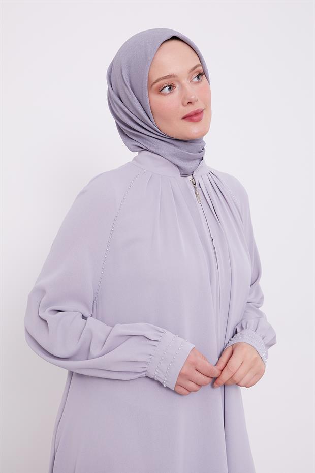 Açık Gri Omuz Büzgülü Ferace