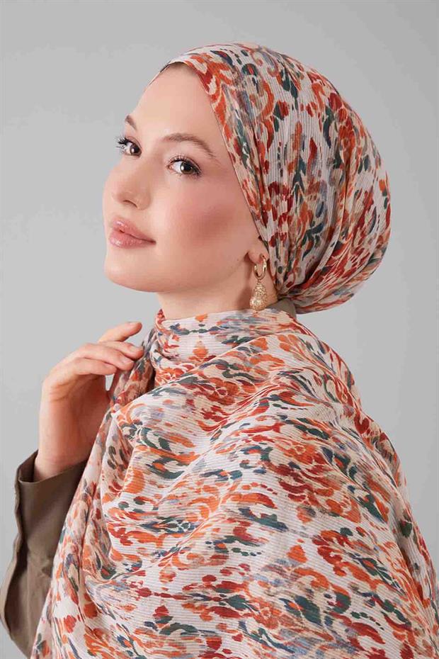 Açık Somon Batik Desen Pamuk Şal