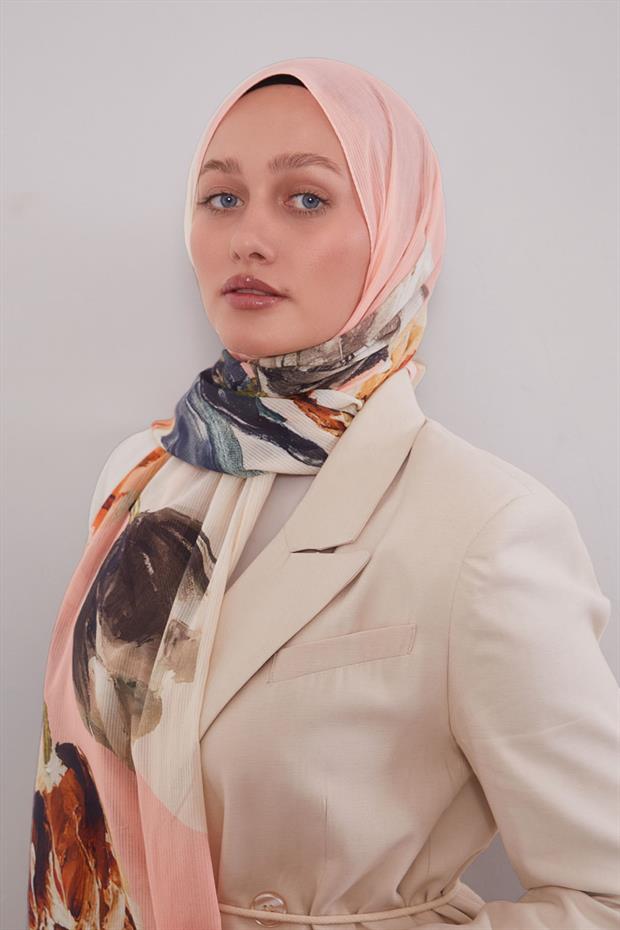 A.Gri Lale Desen Pamuk Şal