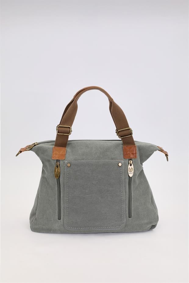 Açık Mavi Çift Fermuarlı Kumaş Askılı El Çantası