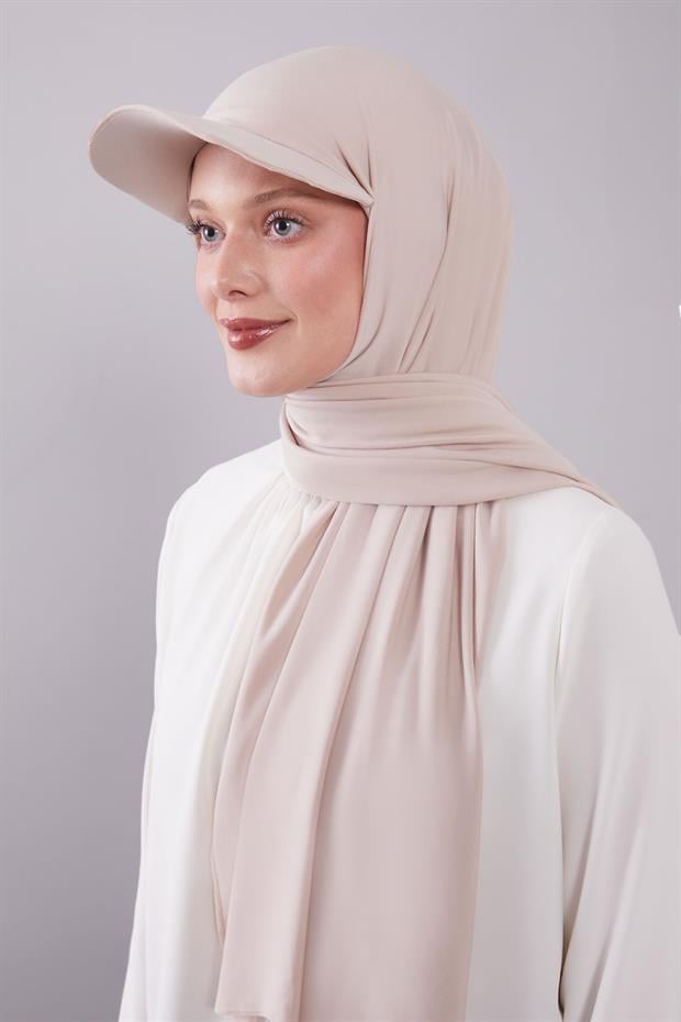 Açık Bej Pratik Şapkalı Şal